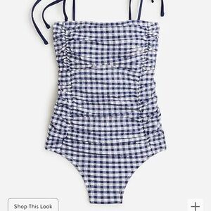 NWT J Crew Ruched Tie-Shoulder One-Piece Swimsuit Gingham Size 6
